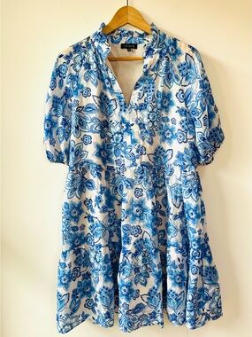 1.STATE Blue Floral Flowy Tiered Dress Spring Summer - M